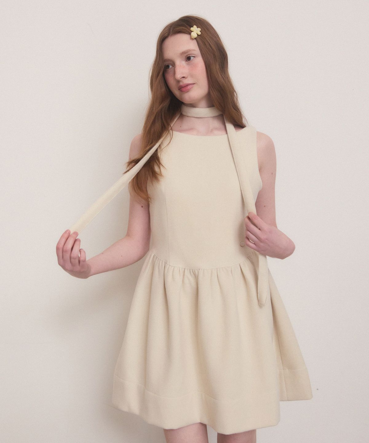 어다울(ADAUL) Double flare winter mini dress - ivory