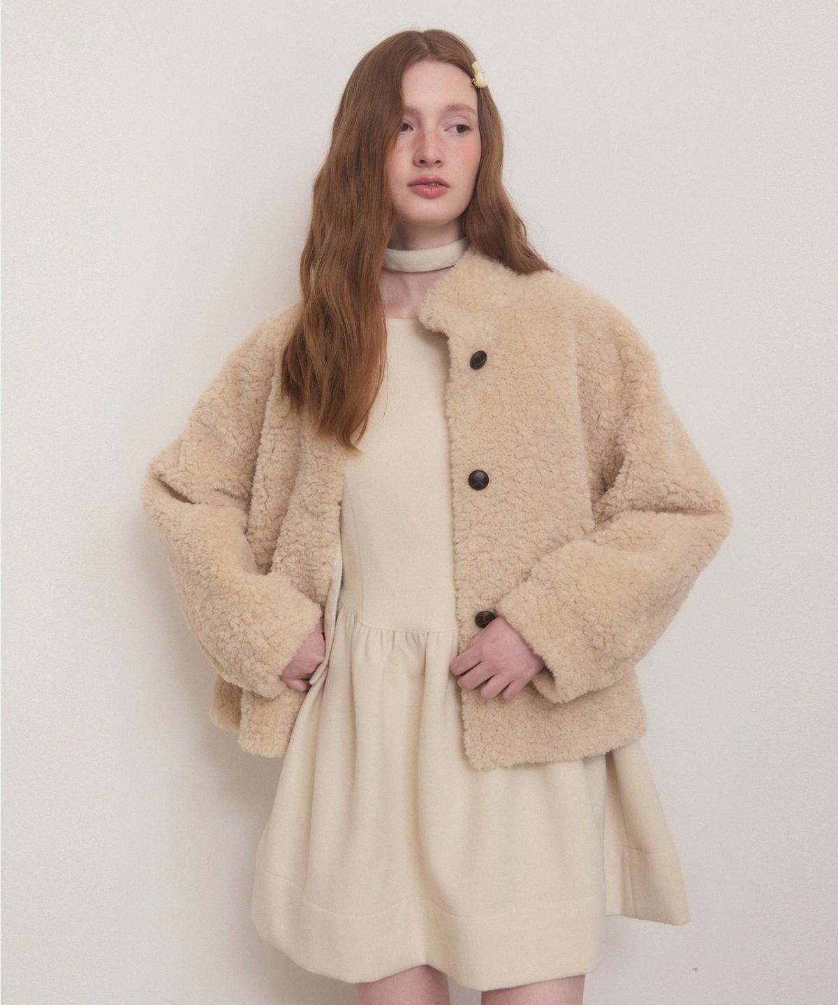 어다울(ADAUL) Double flare winter mini dress - ivory