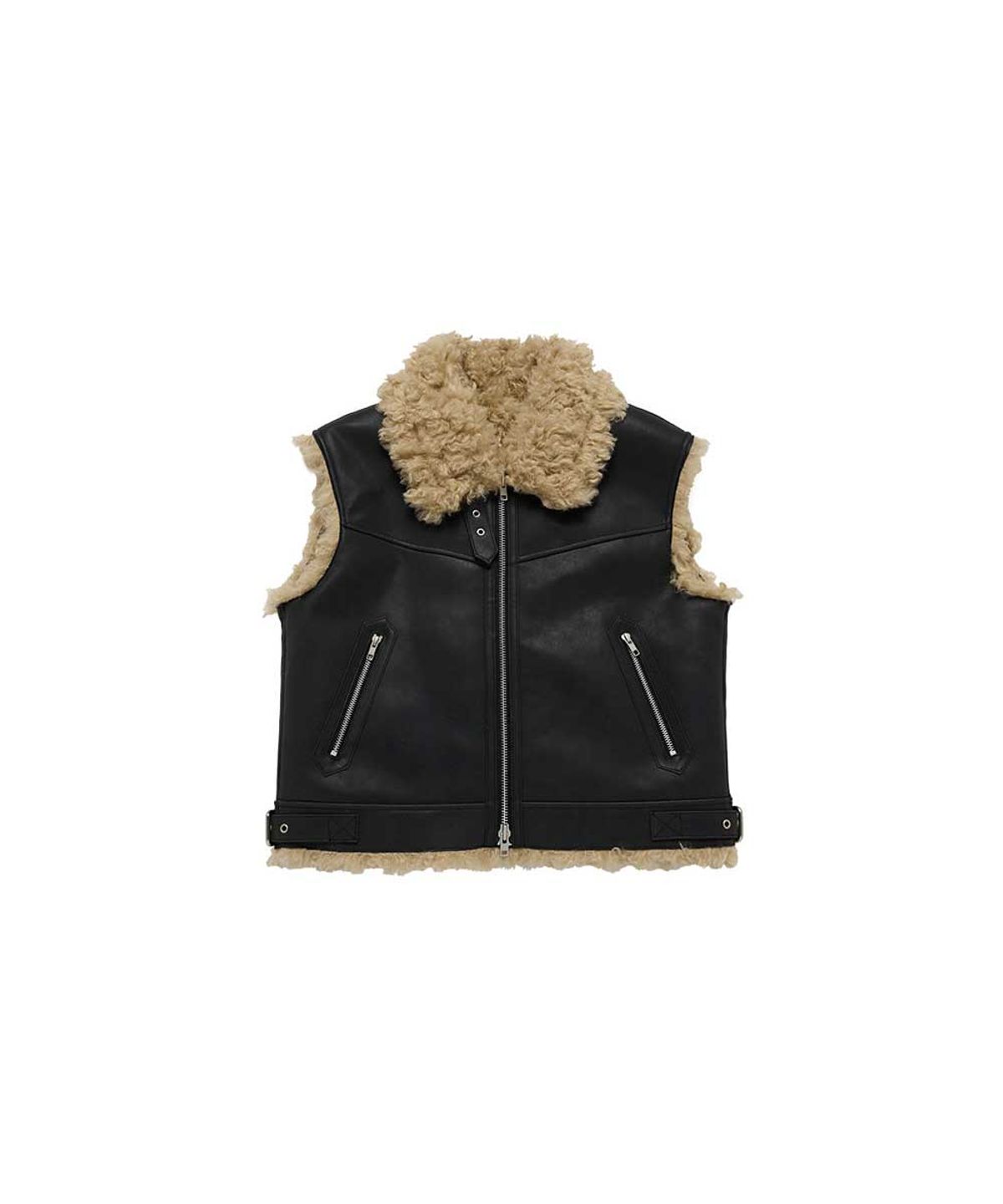 아크메드라비(ACME DE LA VIE) HIGHNECK VINTAGE CRACK VEGAN LEATHER CROP MOUTON VEST