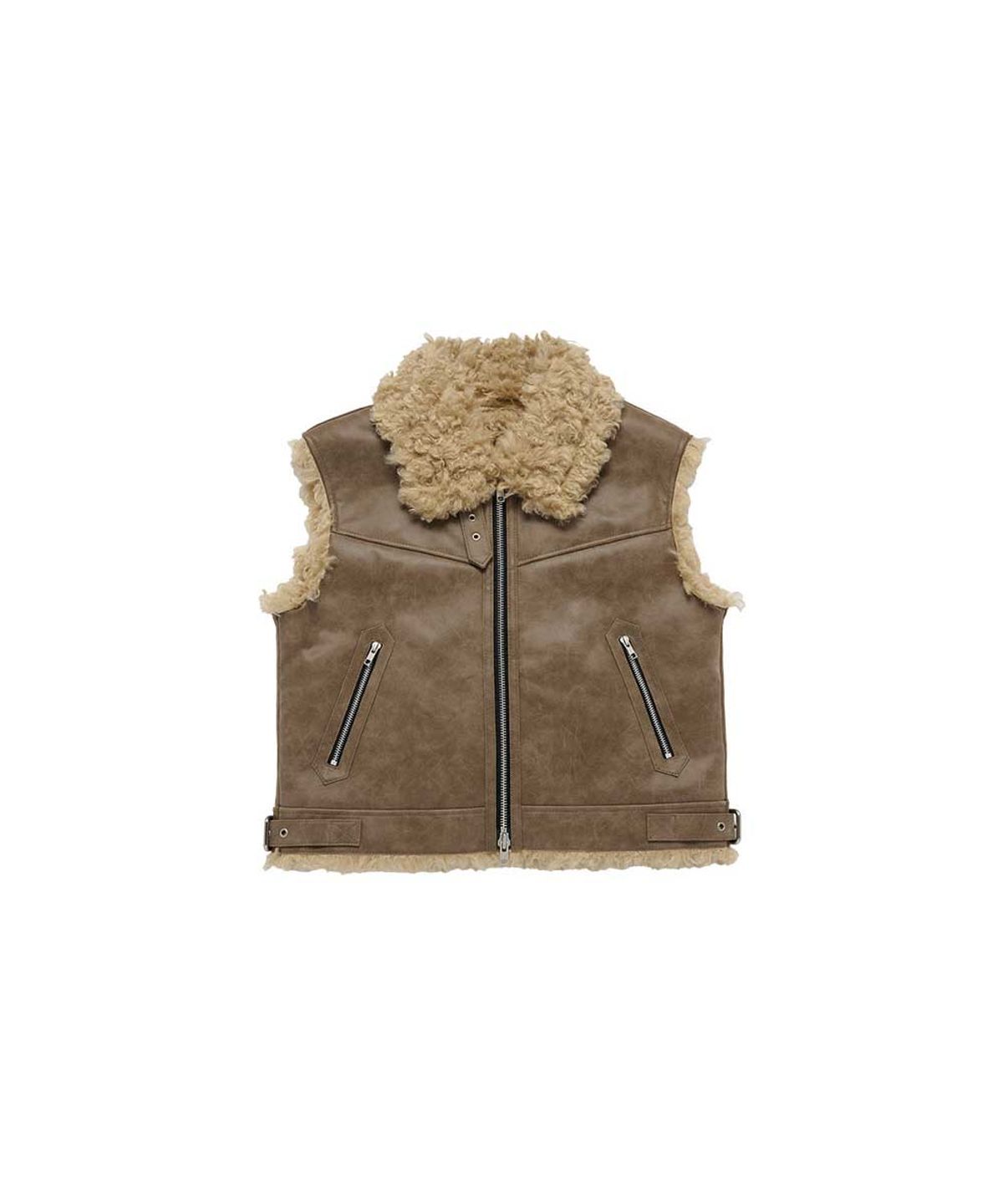 아크메드라비(ACME DE LA VIE) HIGHNECK VINTAGE CRACK VEGAN LEATHER CROP MOUTON VEST