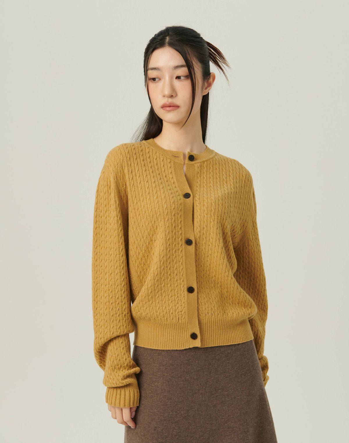 베이스스레드(BASETHREAD) Dense Cable Knit Cardigan_MUSTARD
