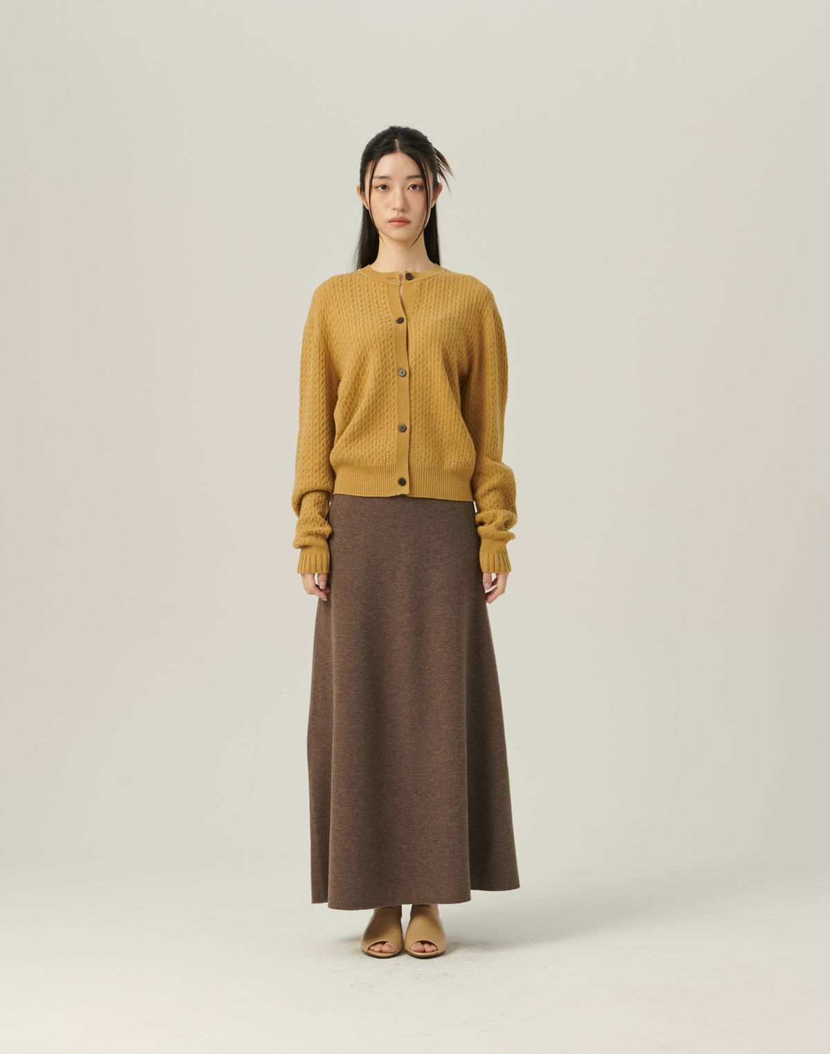 베이스스레드(BASETHREAD) Dense Cable Knit Cardigan_MUSTARD