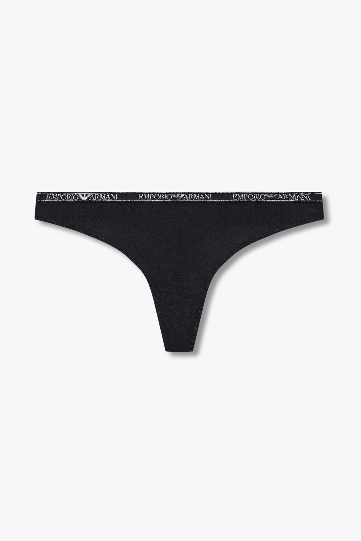 엠포리오 아르마니 언더웨어(EMPORIO ARMANI UNDERWEAR) 여성 메탈릭 로고 밴딩 레이온 티팬티_블랙 0825110536