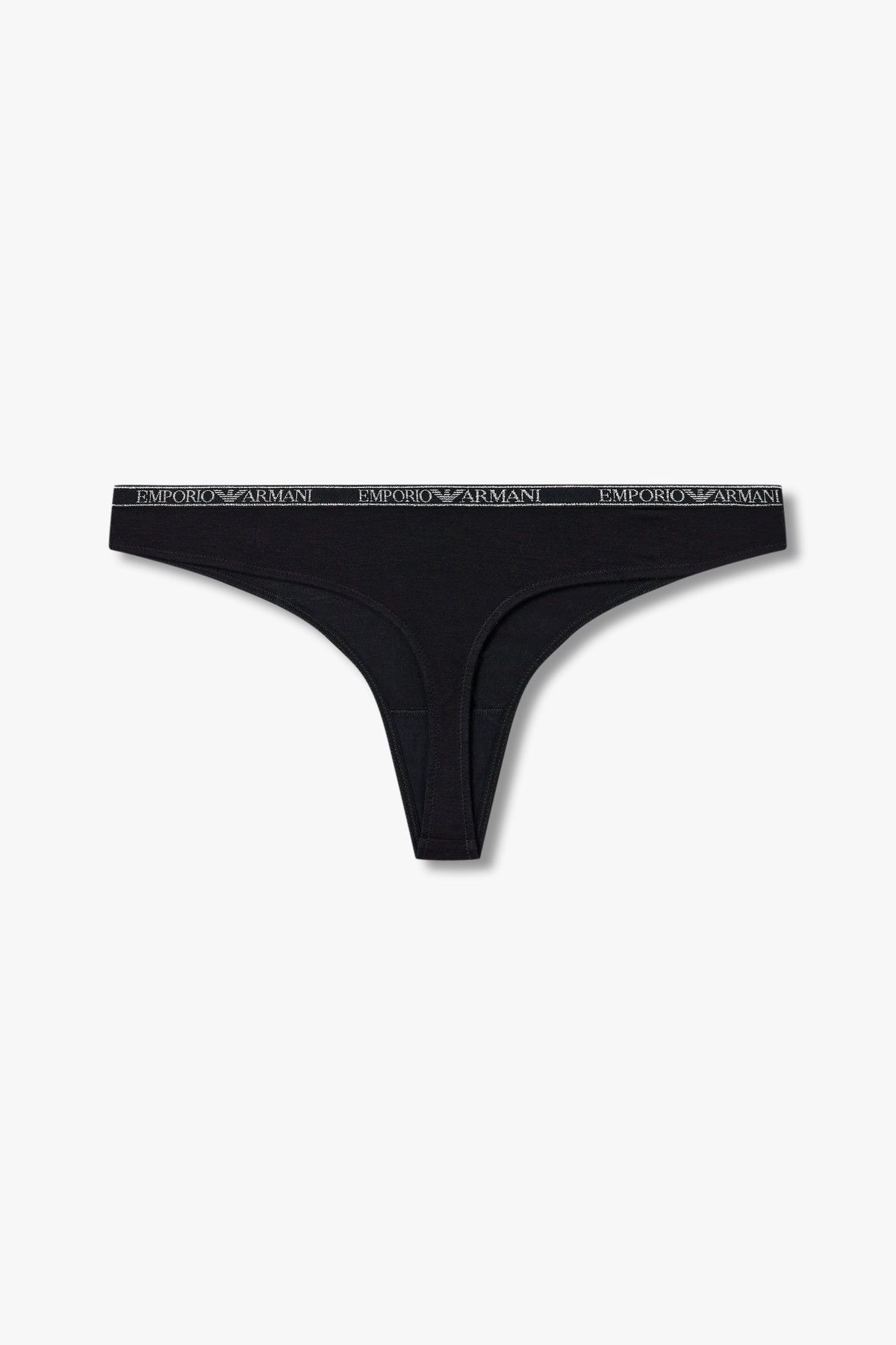 엠포리오 아르마니 언더웨어(EMPORIO ARMANI UNDERWEAR) 여성 메탈릭 로고 밴딩 레이온 티팬티_블랙 0825110536