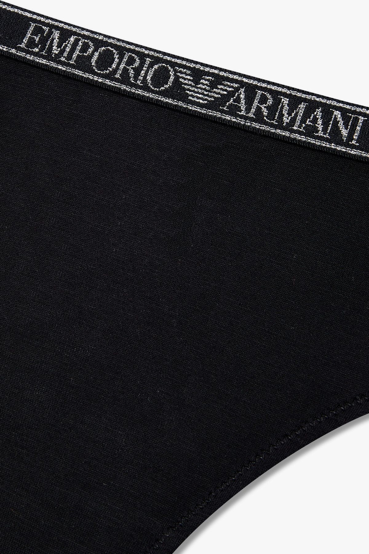 엠포리오 아르마니 언더웨어(EMPORIO ARMANI UNDERWEAR) 여성 메탈릭 로고 밴딩 레이온 티팬티_블랙 0825110536
