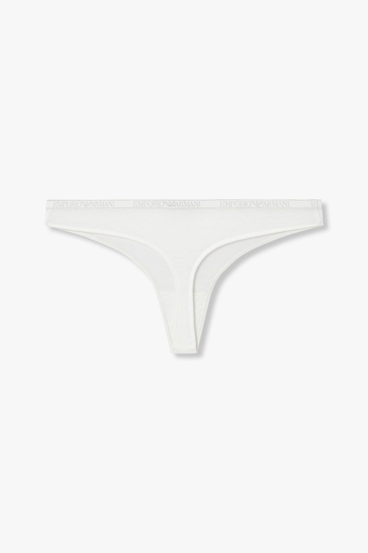 엠포리오 아르마니 언더웨어(EMPORIO ARMANI UNDERWEAR) 여성 메탈릭 로고 밴딩 레이온 티팬티_화이트 0825110534