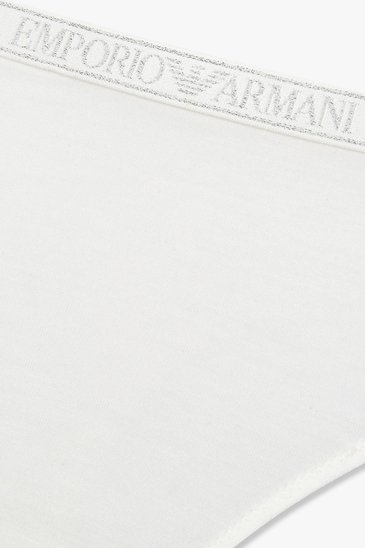 엠포리오 아르마니 언더웨어(EMPORIO ARMANI UNDERWEAR) 여성 메탈릭 로고 밴딩 레이온 티팬티_화이트 0825110534