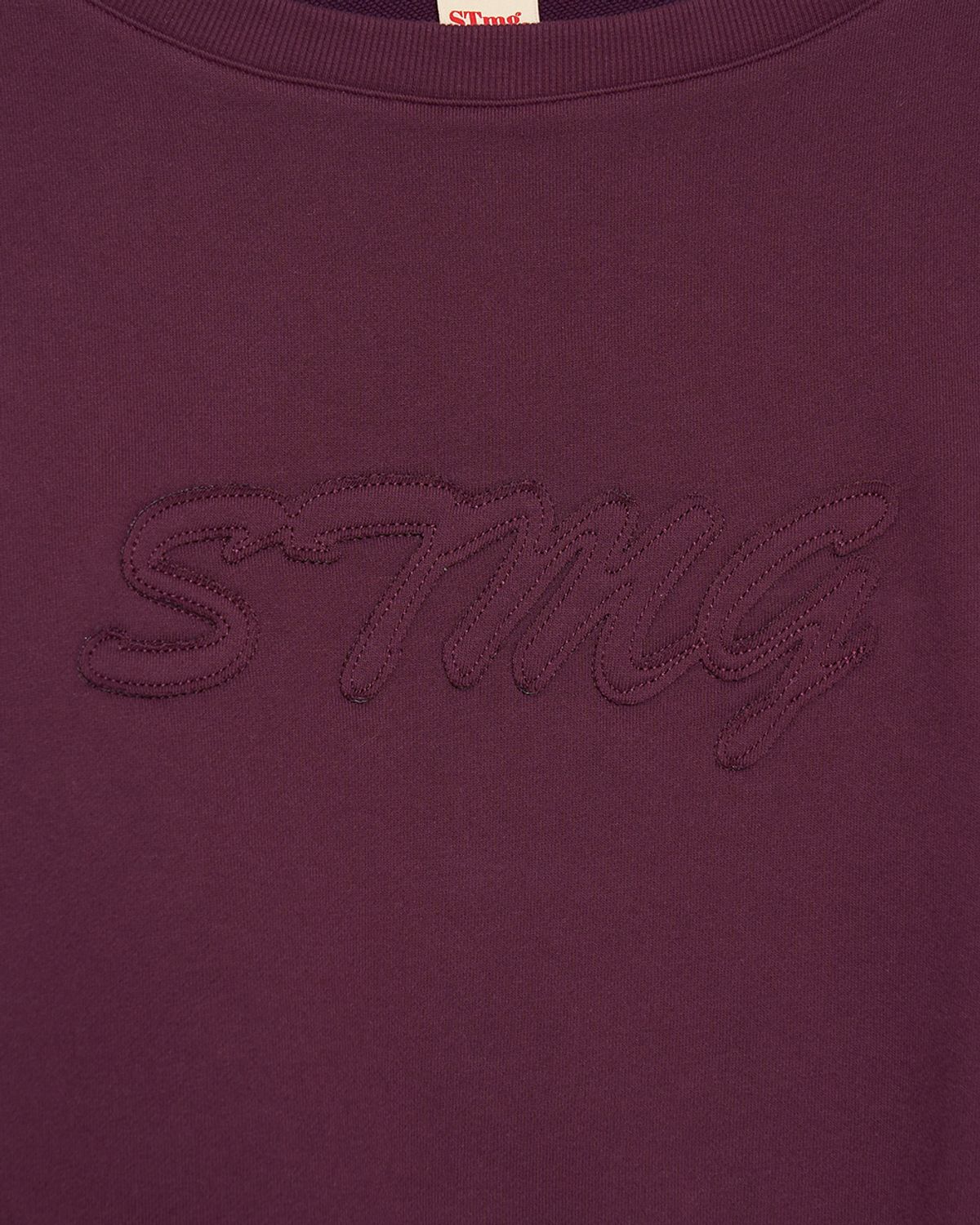 스트라이프마가린(STMG) 레터링 아플리케 오프 원숄더 스웻 셔츠 퍼플