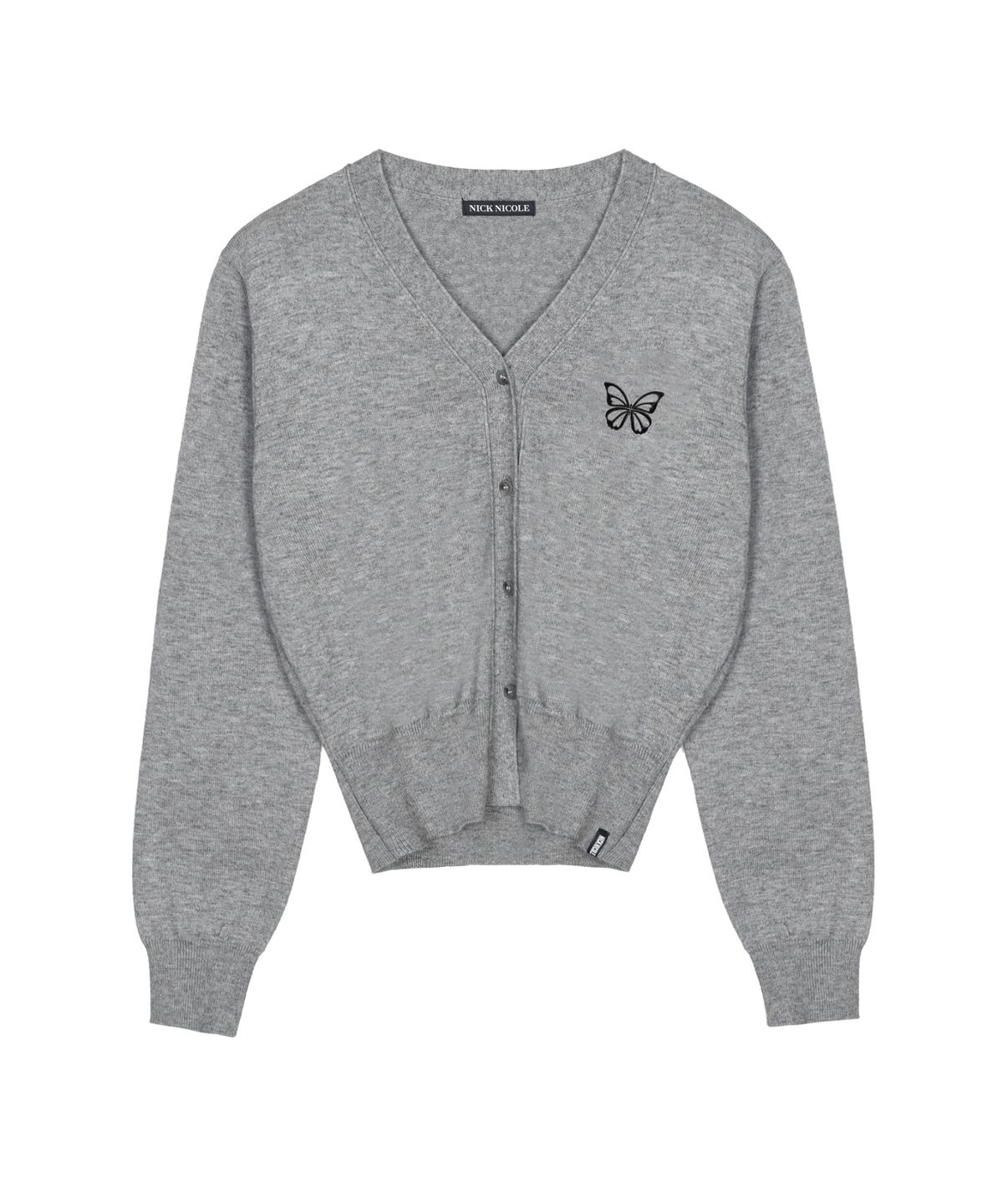 닉앤니콜(NICK&NICOLE) MINI BUTTERFLY SOFT V-CARDIGAN_GRAY BLACK