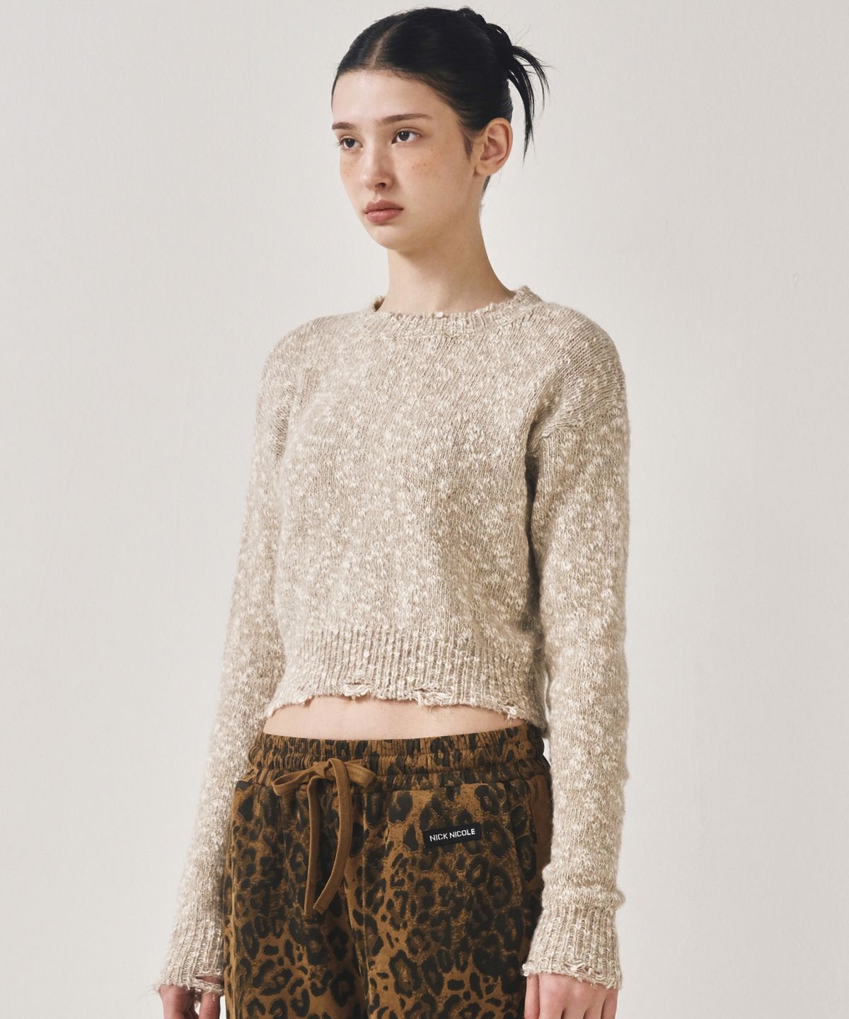 닉앤니콜(NICK&NICOLE) NICOLE BOKASHI DAMAGE KNIT_OATMEAL