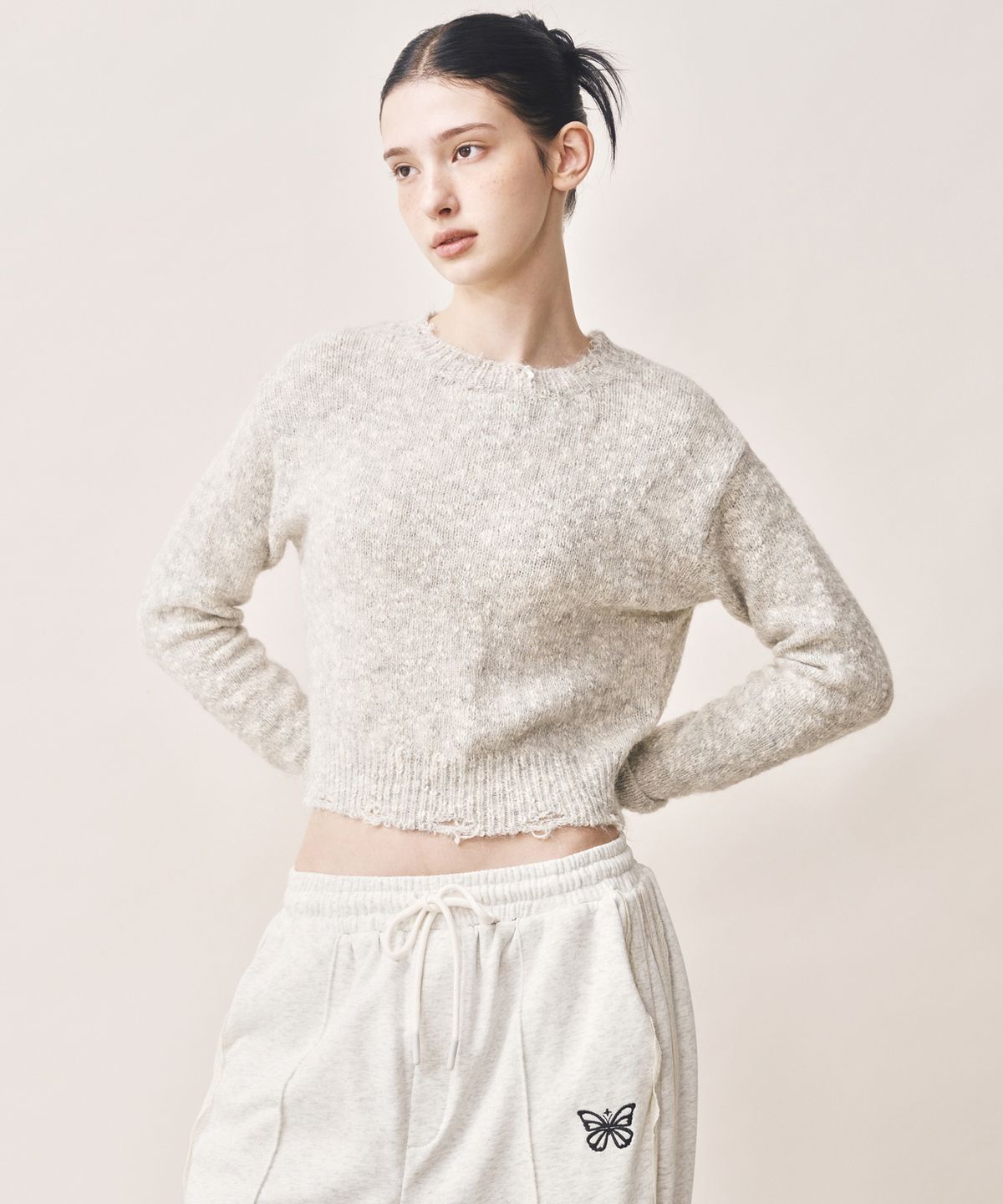 닉앤니콜(NICK&NICOLE) NICOLE BOKASHI DAMAGE KNIT_GRAY
