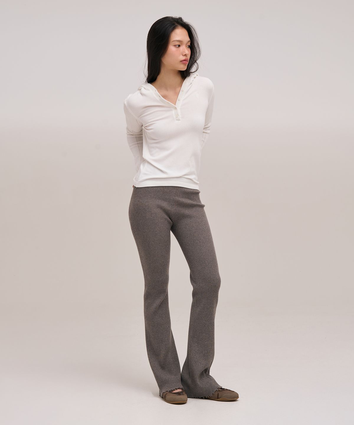 졸리앙볼(JOLIEENVOL) TENDER RIB BOOTS CUT KNIT PANTS - wholegarment (Seine Grey)