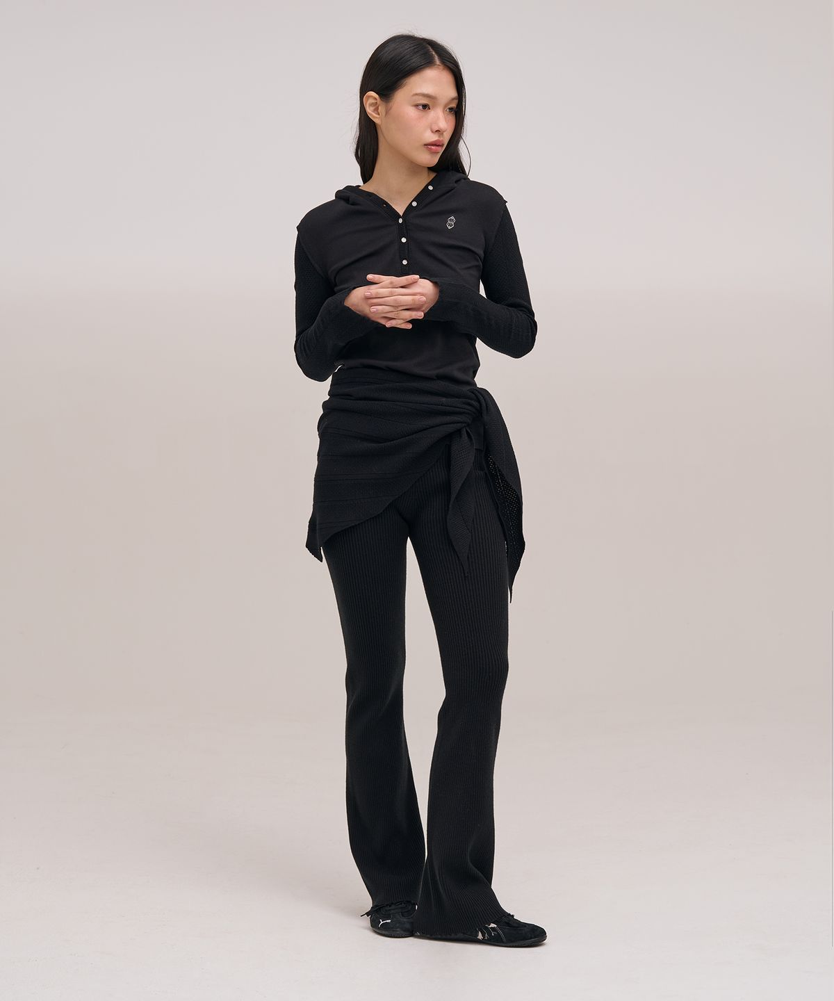 졸리앙볼(JOLIEENVOL) TENDER RIB BOOTS CUT KNIT PANTS - wholegarment (Marais Black)