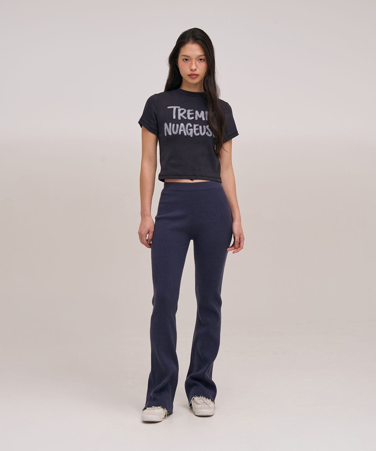 졸리앙볼(JOLIEENVOL) TENDER RIB BOOTS CUT KNIT PANTS - wholegarment (Bleu Ciel)