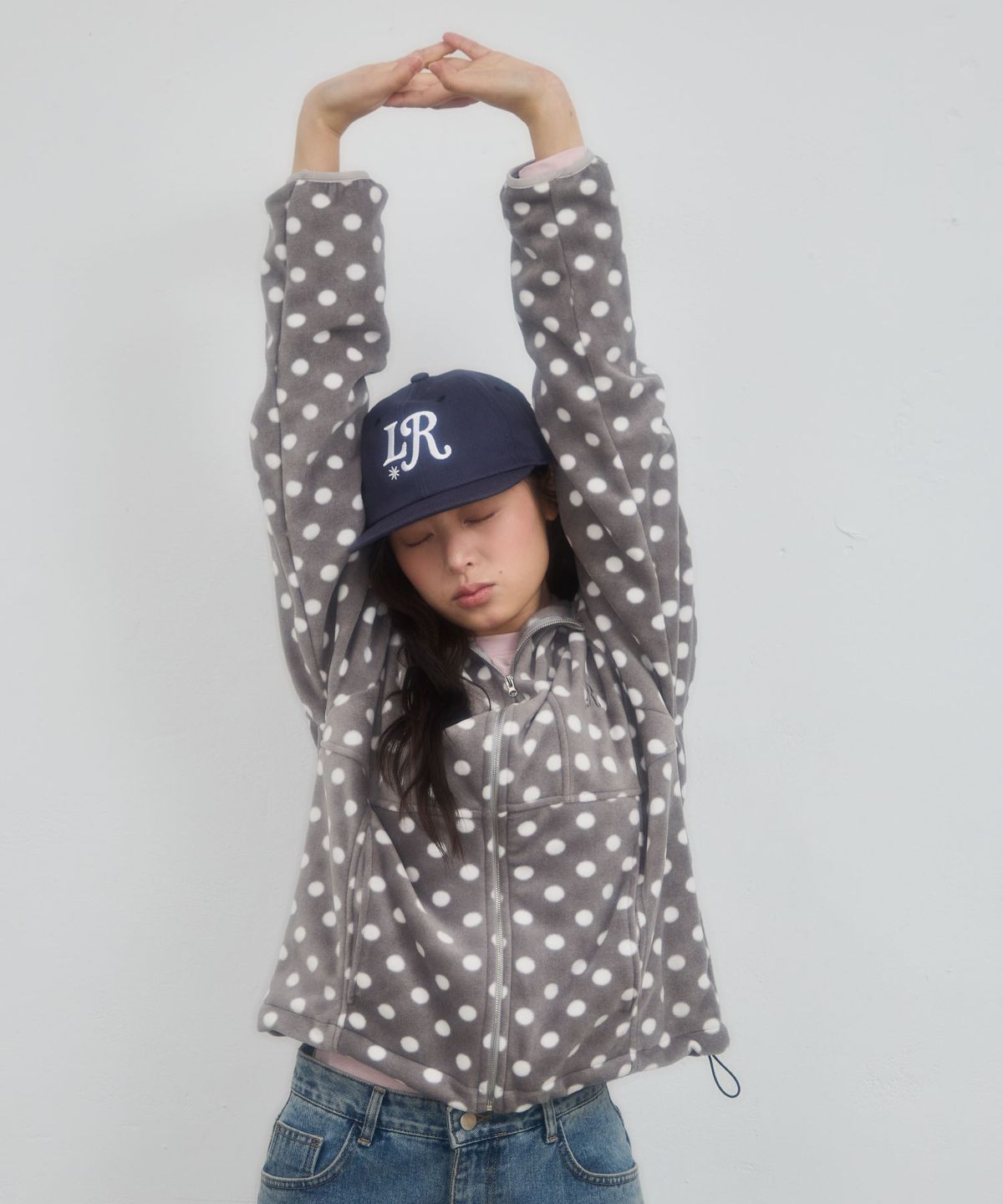 레터리(LETERIE) LINE FLEECE ZIP-UP_DOT GREY