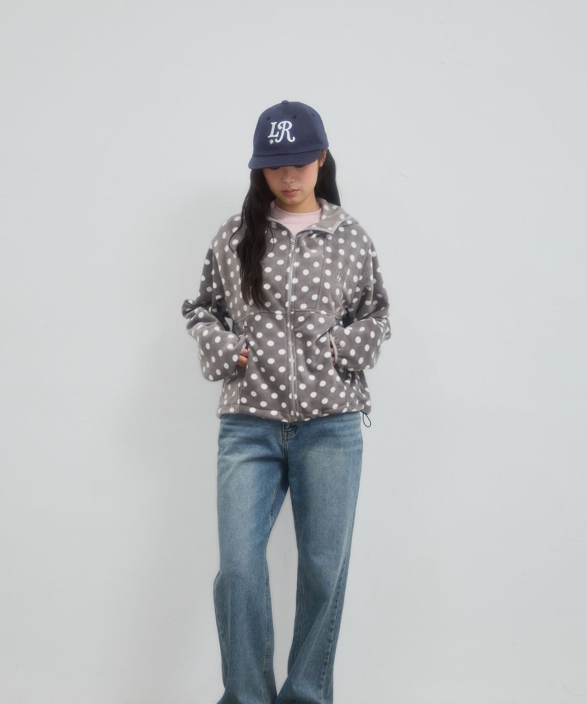 레터리(LETERIE) LINE FLEECE ZIP-UP_DOT GREY