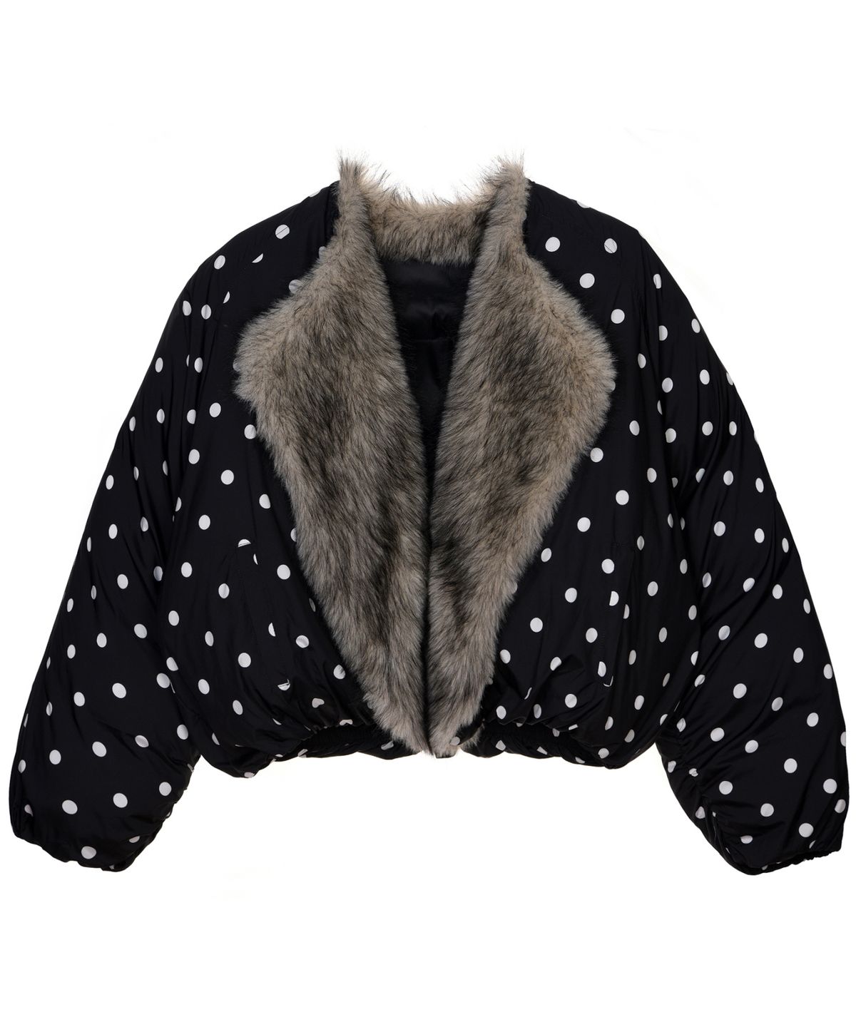 닉앤니콜(NICK&NICOLE) DOT FUR SHAWL VOLUME PUFFER PADDING_BLACK WHITE
