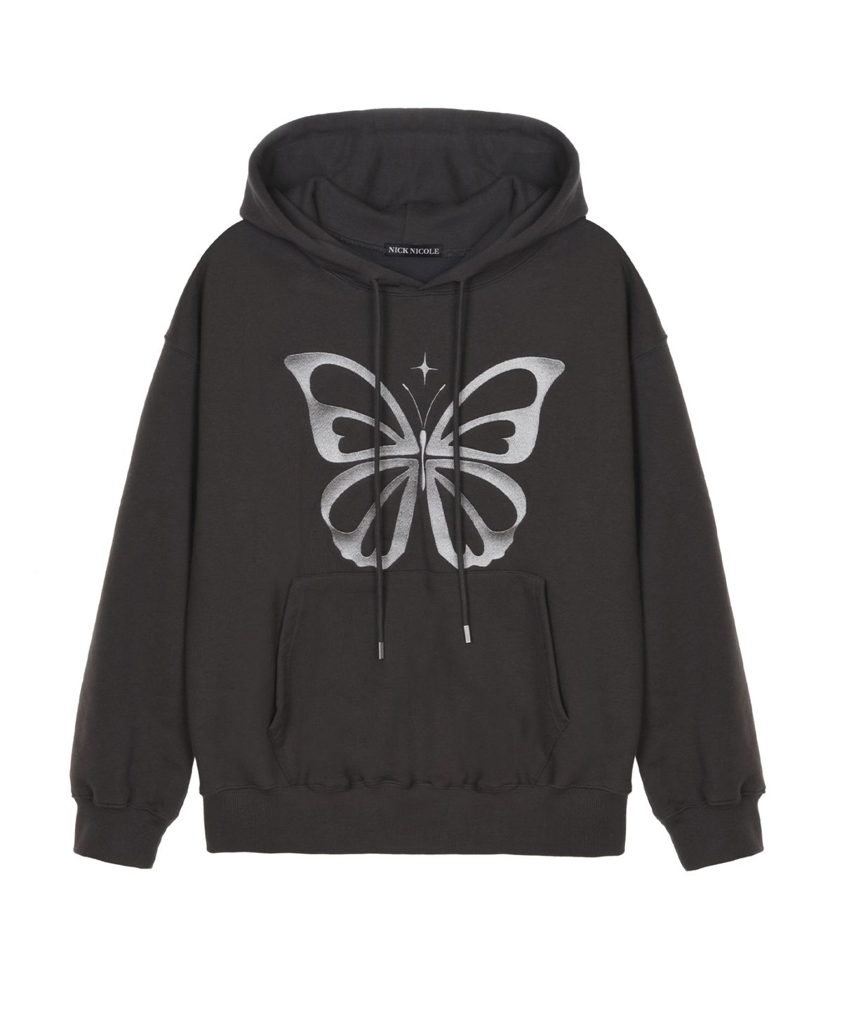 닉앤니콜(NICK&NICOLE) BUTTERFLY EMBROIDERY HOODIE_CHARCOAL SILVER