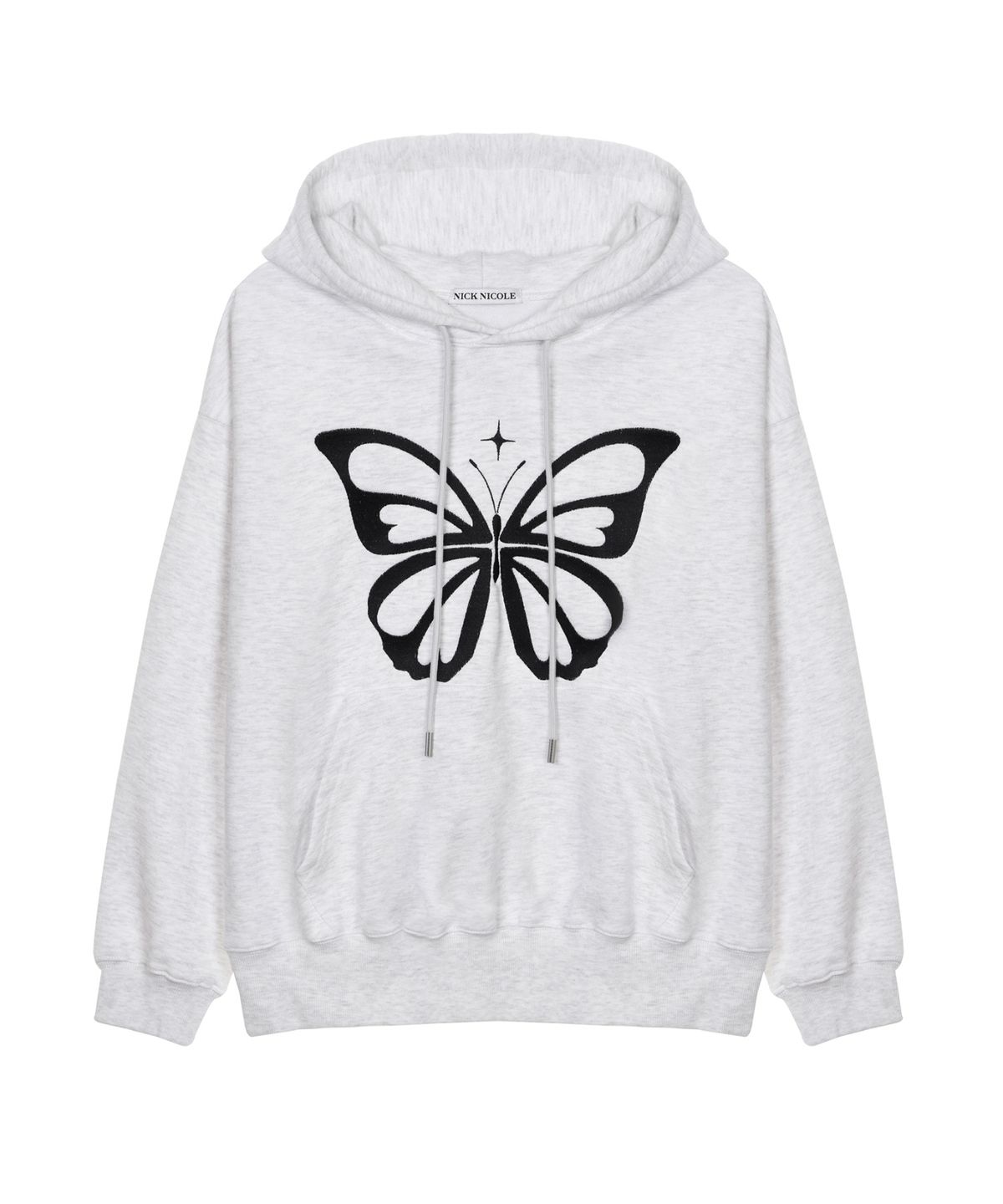 닉앤니콜(NICK&NICOLE) BUTTERFLY EMBROIDERY HOODIE_MELANGE BLACK