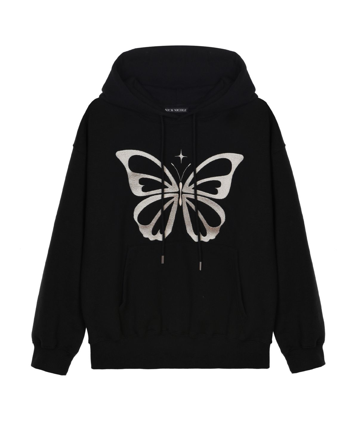 닉앤니콜(NICK&NICOLE) BUTTERFLY EMBROIDERY HOODIE_BLACK CREAM