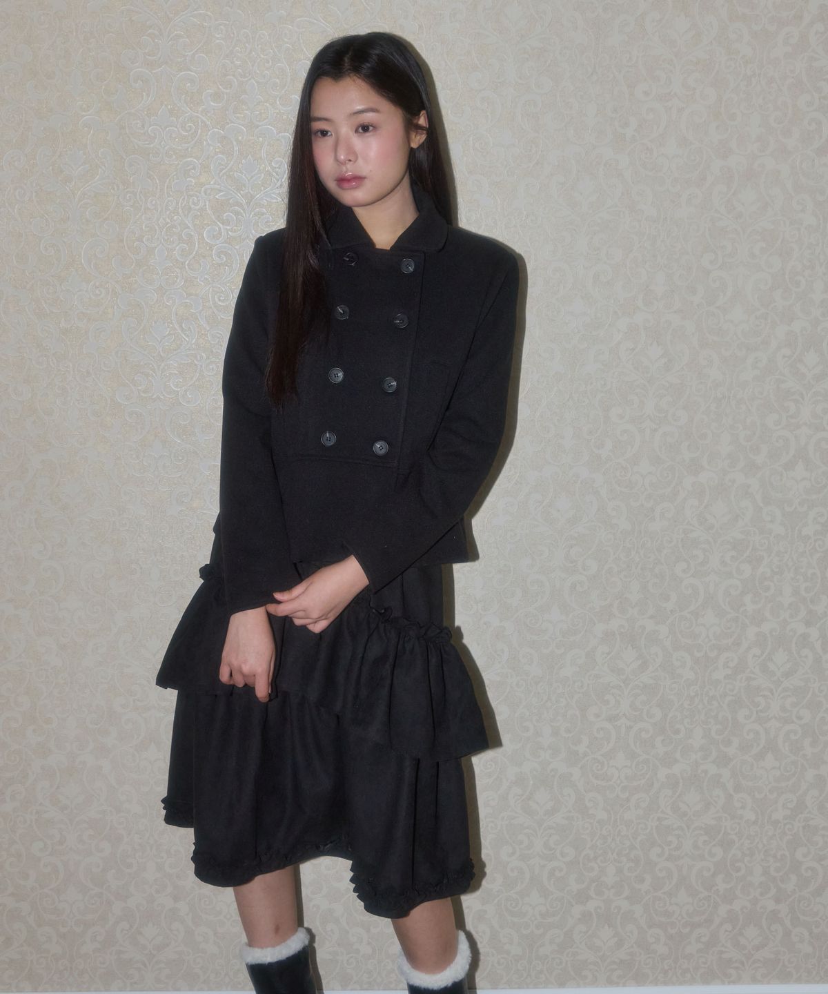 레터리(LETERIE) DOUBLE-BUTTON PLEATED COAT_BLACK