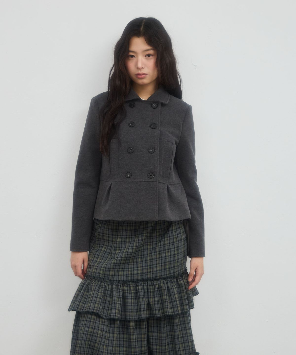 레터리(LETERIE) DOUBLE-BUTTON PLEATED COAT_CHARCOAL
