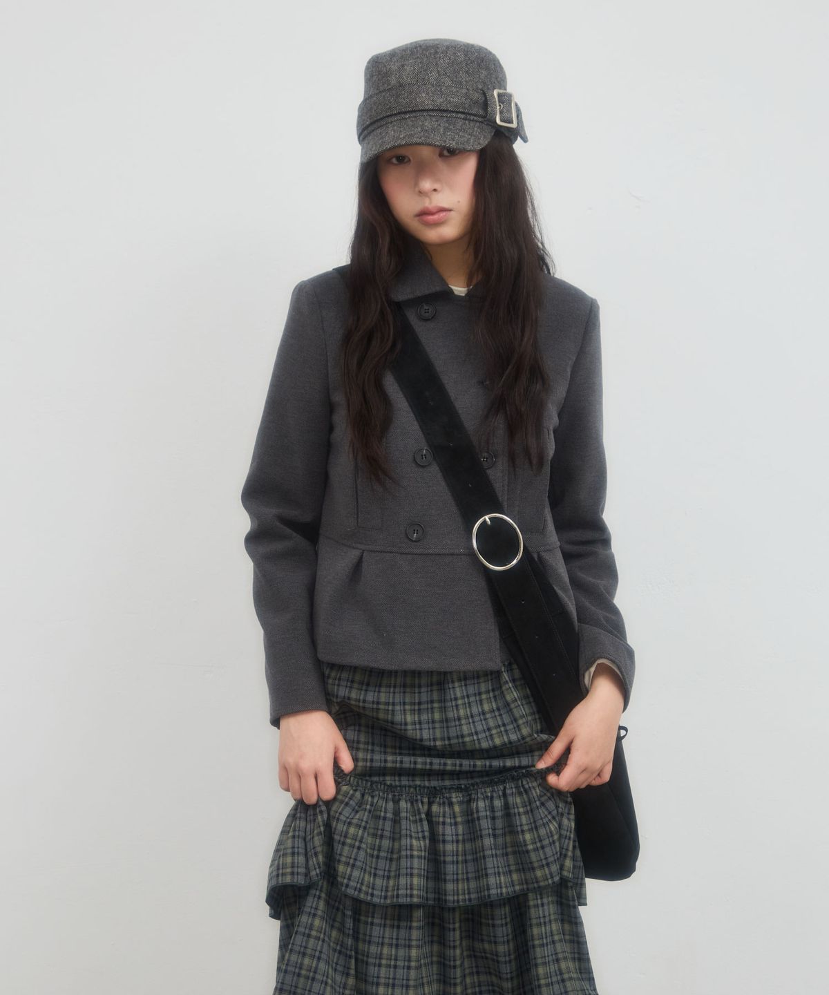 레터리(LETERIE) DOUBLE-BUTTON PLEATED COAT_CHARCOAL