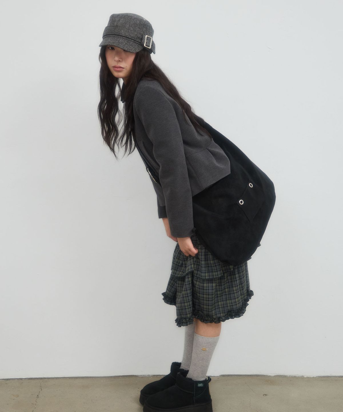 레터리(LETERIE) DOUBLE-BUTTON PLEATED COAT_CHARCOAL