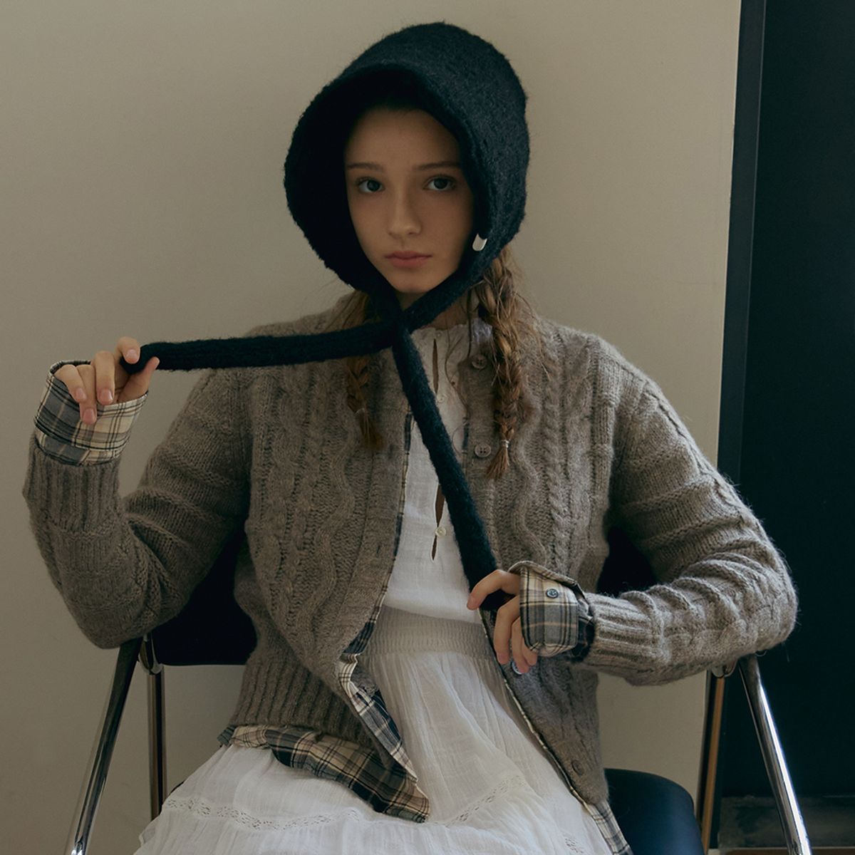 메르헨(MERCHEN) [양면] Mink knit bonnet hat_2color