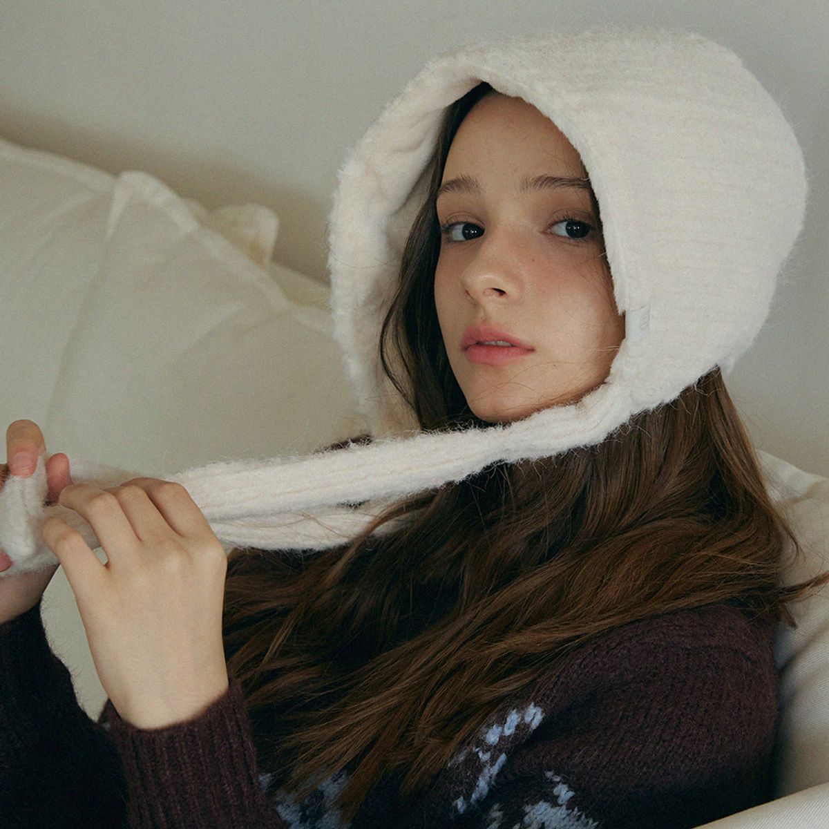 메르헨(MERCHEN) [양면] Mink knit bonnet hat_2color
