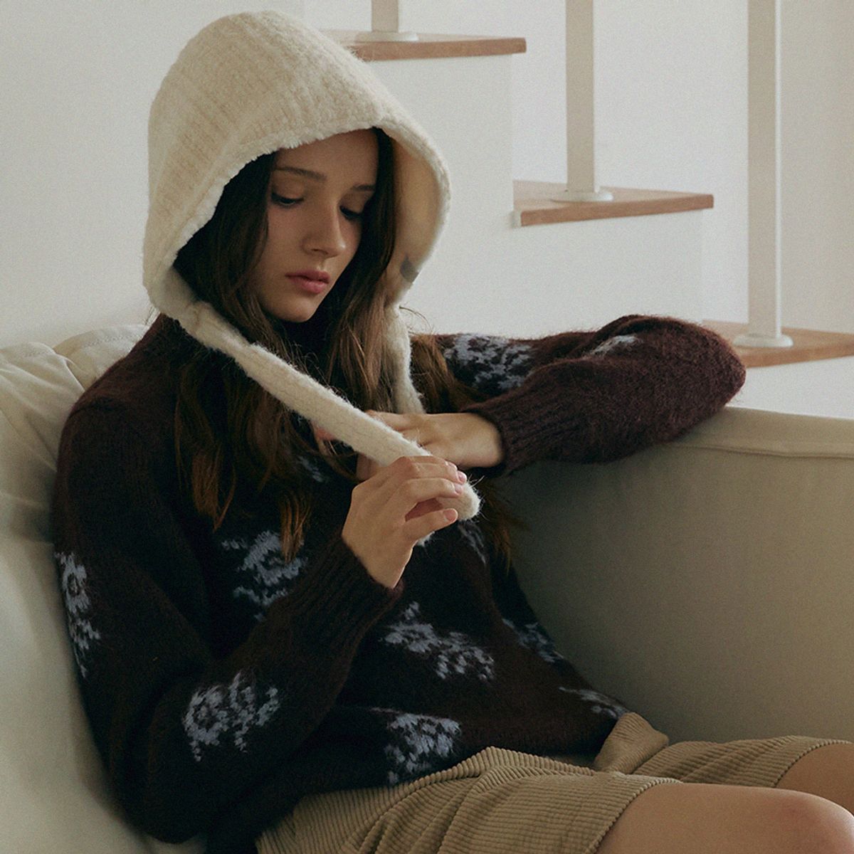 메르헨(MERCHEN) [양면] Mink knit bonnet hat_2color