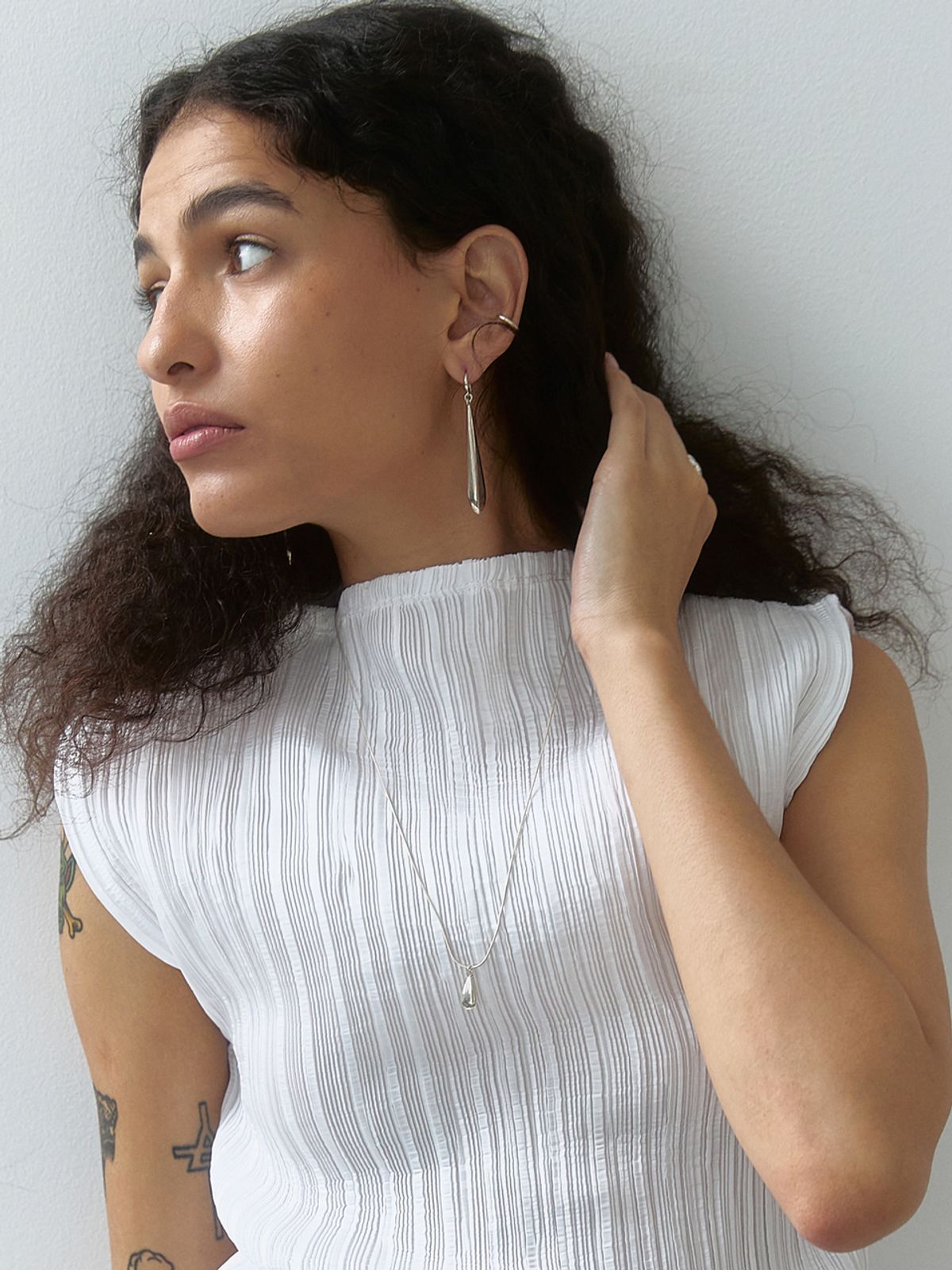 미메시(MIMESI) [925 silver] Rain Drop Necklace (snake chain)