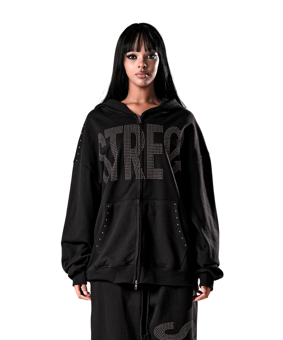 이양(EYANG) NO STRESS HOTFIX SET HOOD ZIP-UP BLACK