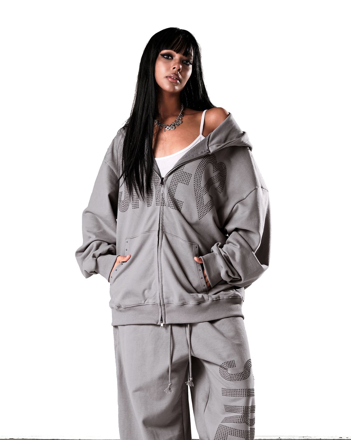 이양(EYANG) NO STRESS HOTFIX SET HOOD ZIP-UP ASH GRAY