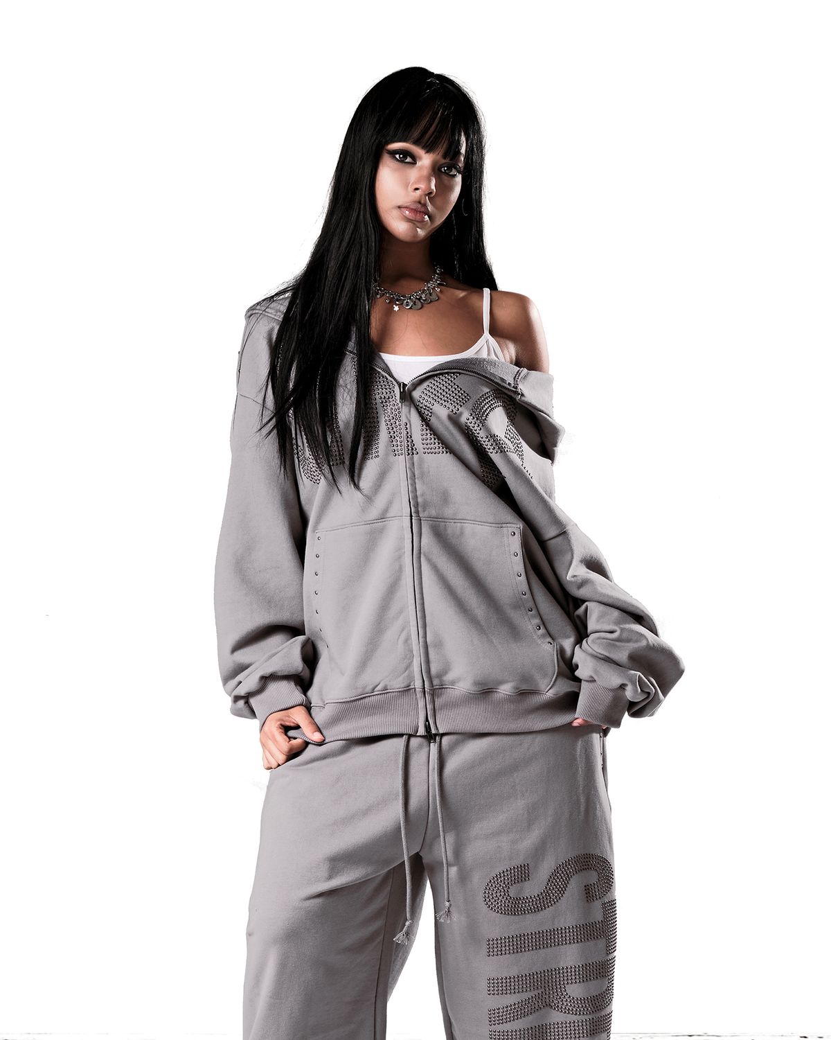 이양(EYANG) NO STRESS HOTFIX SET HOOD ZIP-UP ASH GRAY