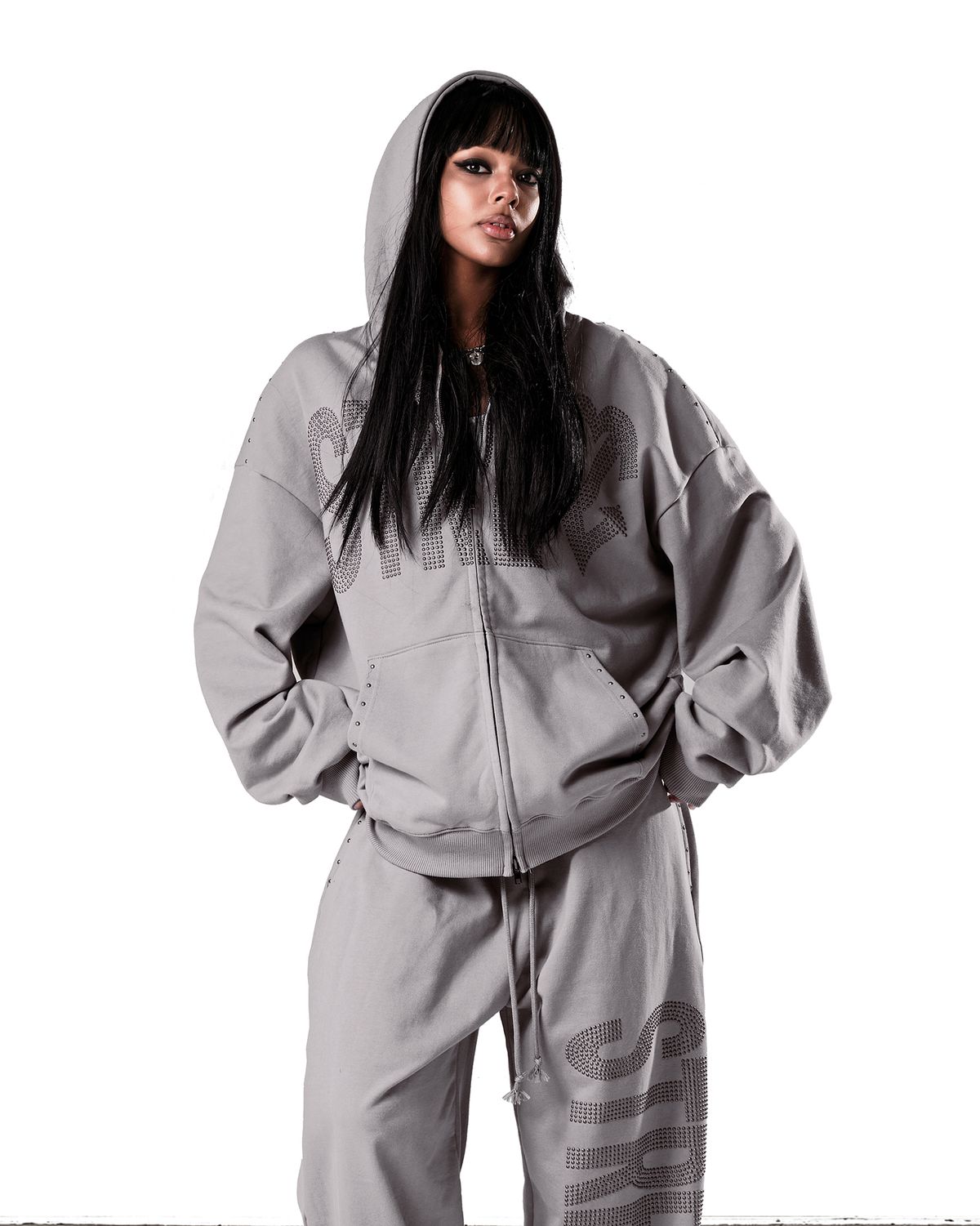 이양(EYANG) NO STRESS HOTFIX SET HOOD ZIP-UP ASH GRAY