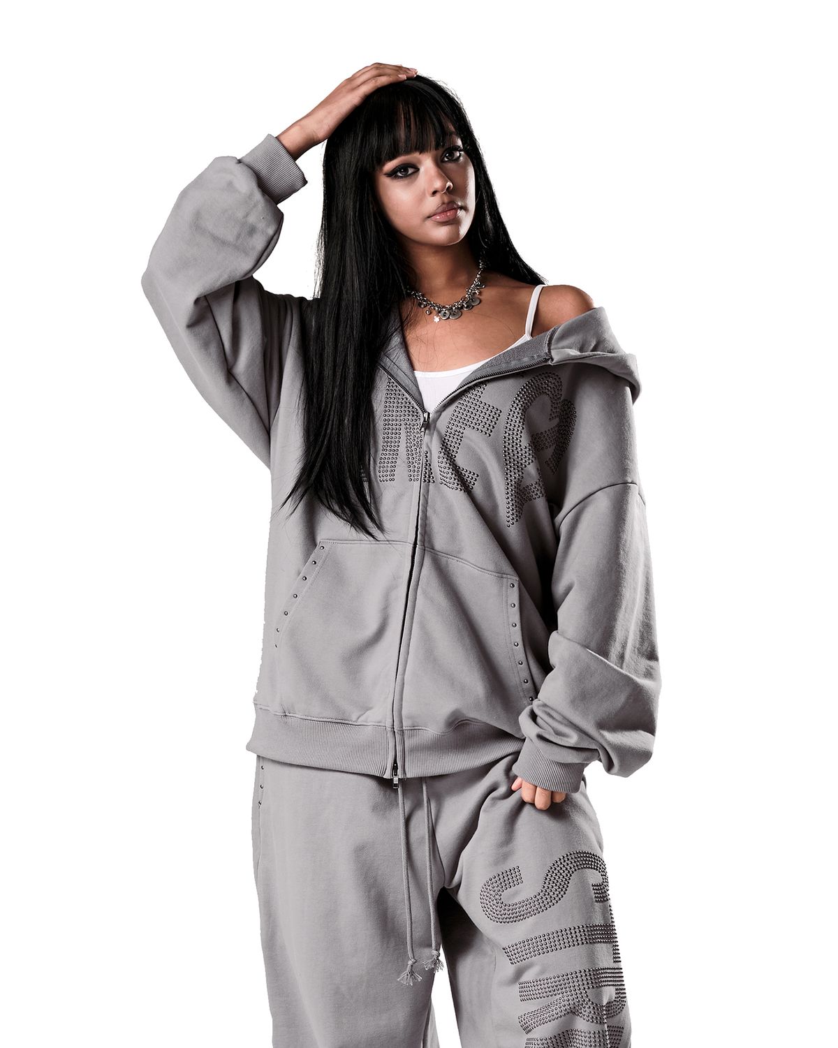 이양(EYANG) NO STRESS HOTFIX SET HOOD ZIP-UP ASH GRAY