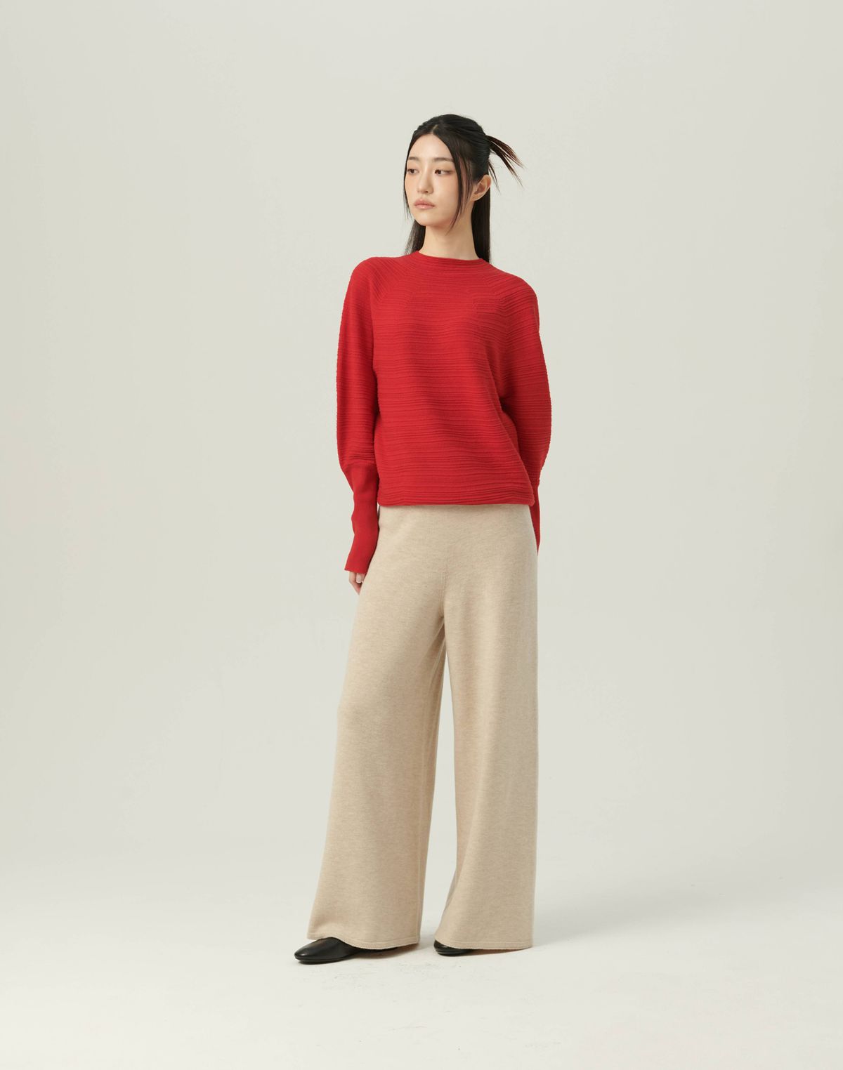 베이스스레드(BASETHREAD) Relaxed Wide Knit Pants_BEIGE