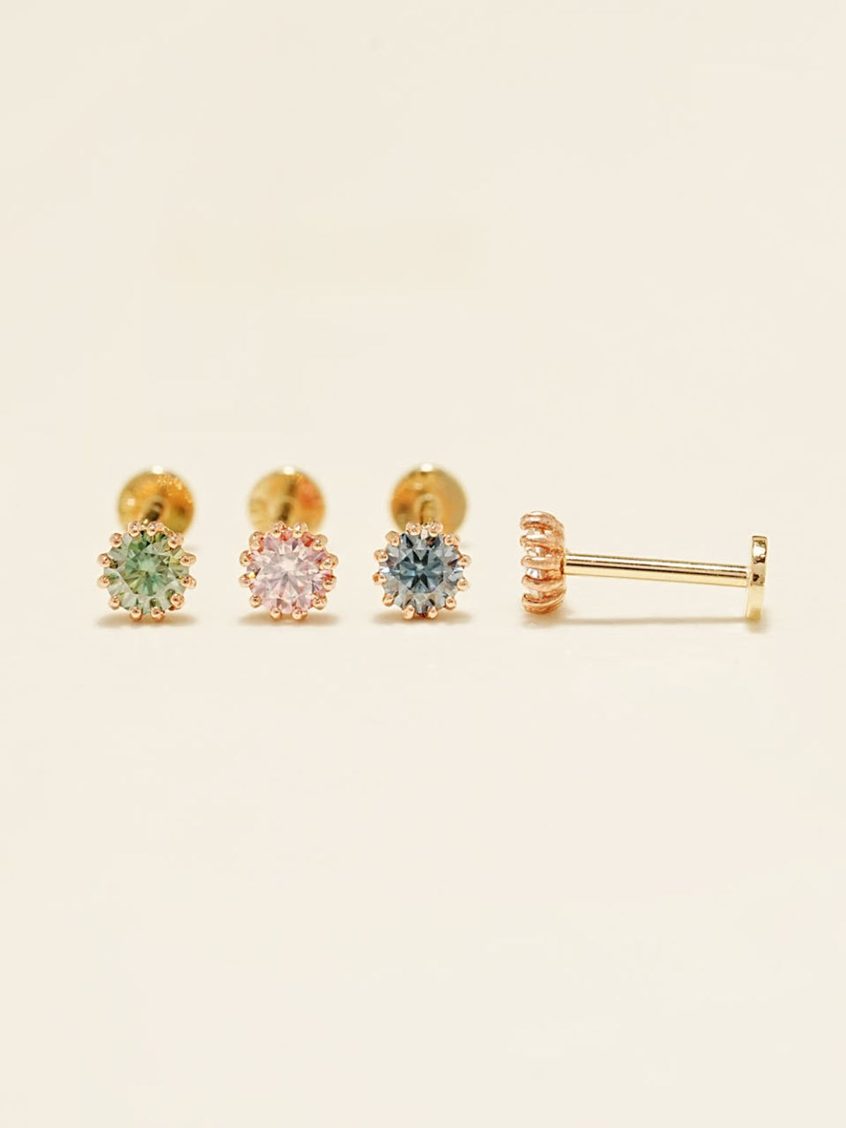 미니멀피어싱(MINIMALPIERCING) [1mm/1.2mm]14K 인터널 모이사나이트 다이아 샤이닝 라블렛 피어싱 귀걸이