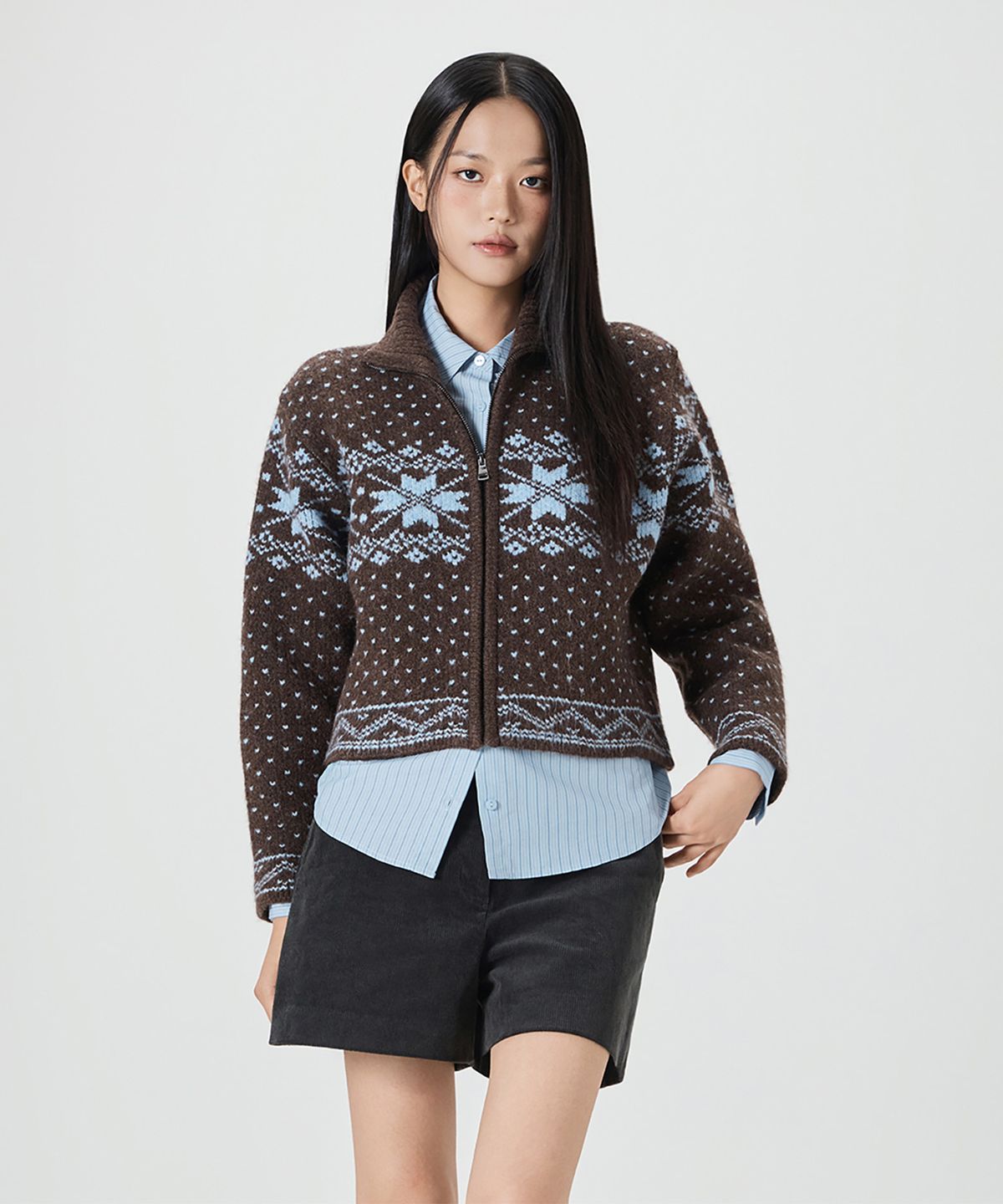미쏘(MIXXO) 눈꽃 집업 가디건_MIWCKG122T