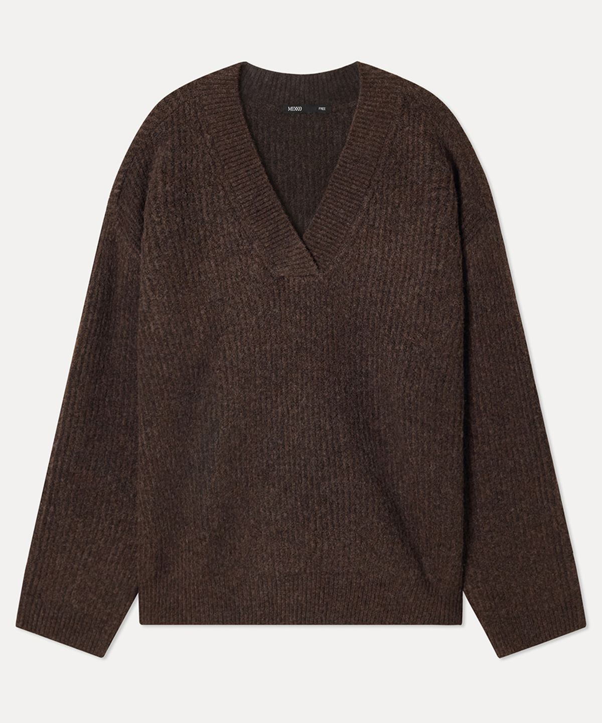 미쏘(MIXXO) V넥 루즈핏 리브드 풀오버_MIWKAG109T