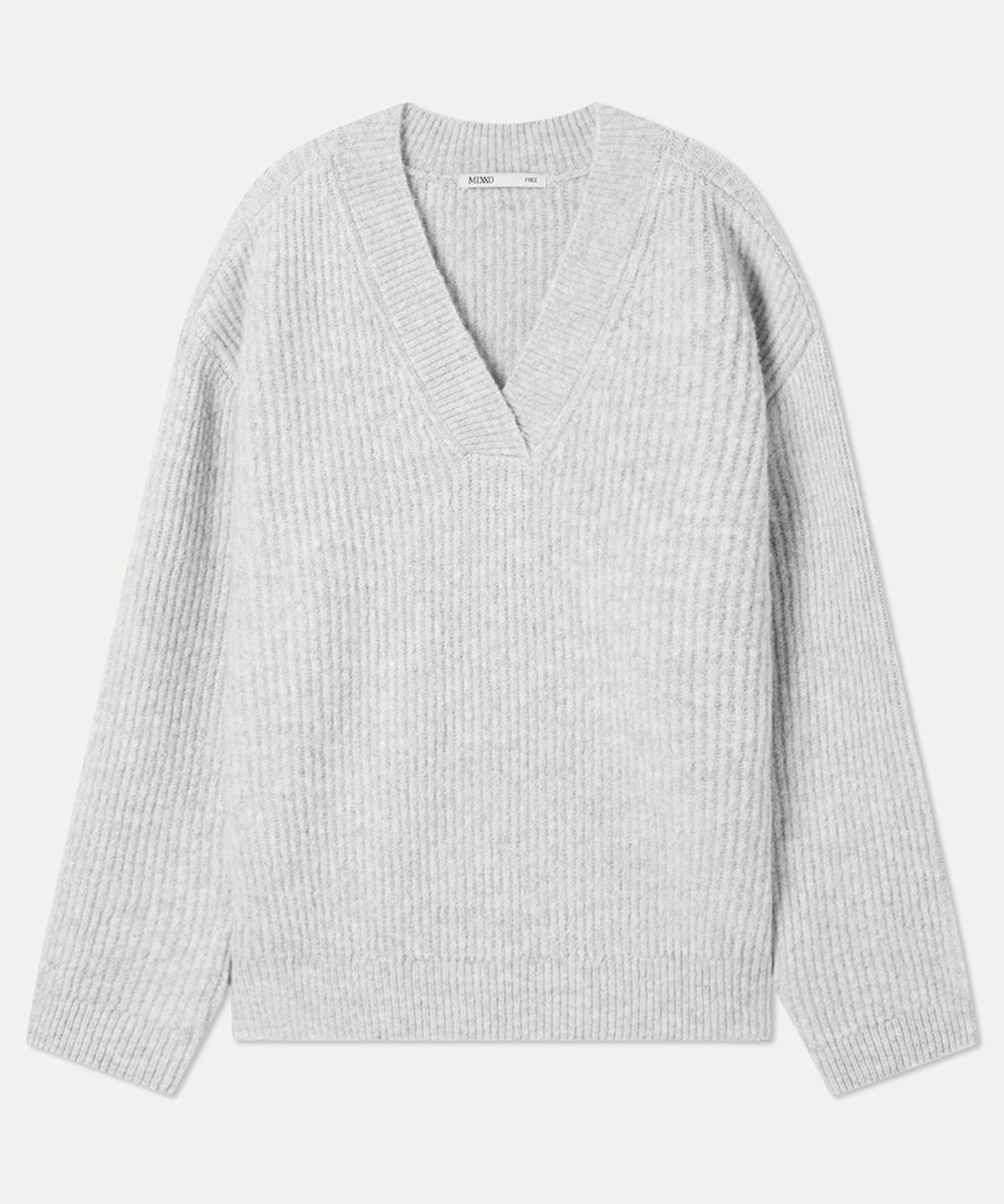 미쏘(MIXXO) V넥 루즈핏 리브드 풀오버_MIWKAG109T