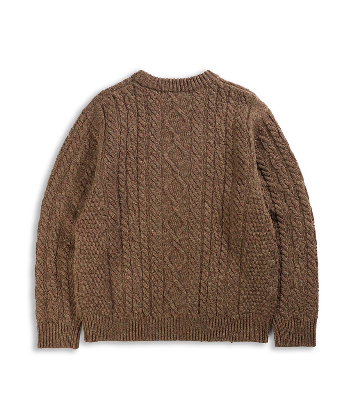 건지 울른스(Guernsey Woollens) 셔틀랜드울 아란 포켓 스웨터 - 모스 브라운