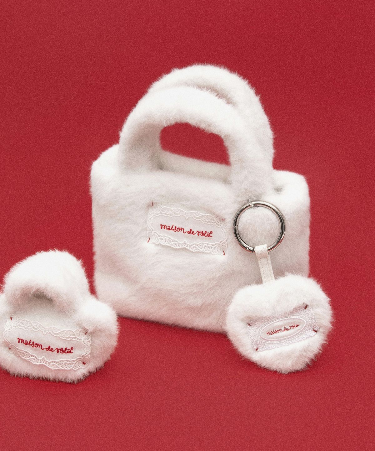 로라로라(ROLAROLA) LACE LABEL MINI FUR TOTE BAG WHITE