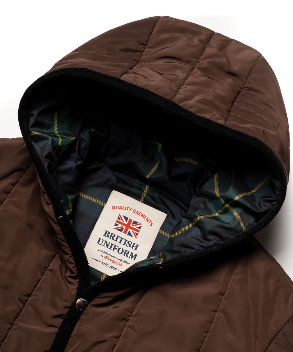 에든버러클럽(EDINBURGH CLUB) HOODED VERTICAL QUILTED MID JUMPER (BROWN)