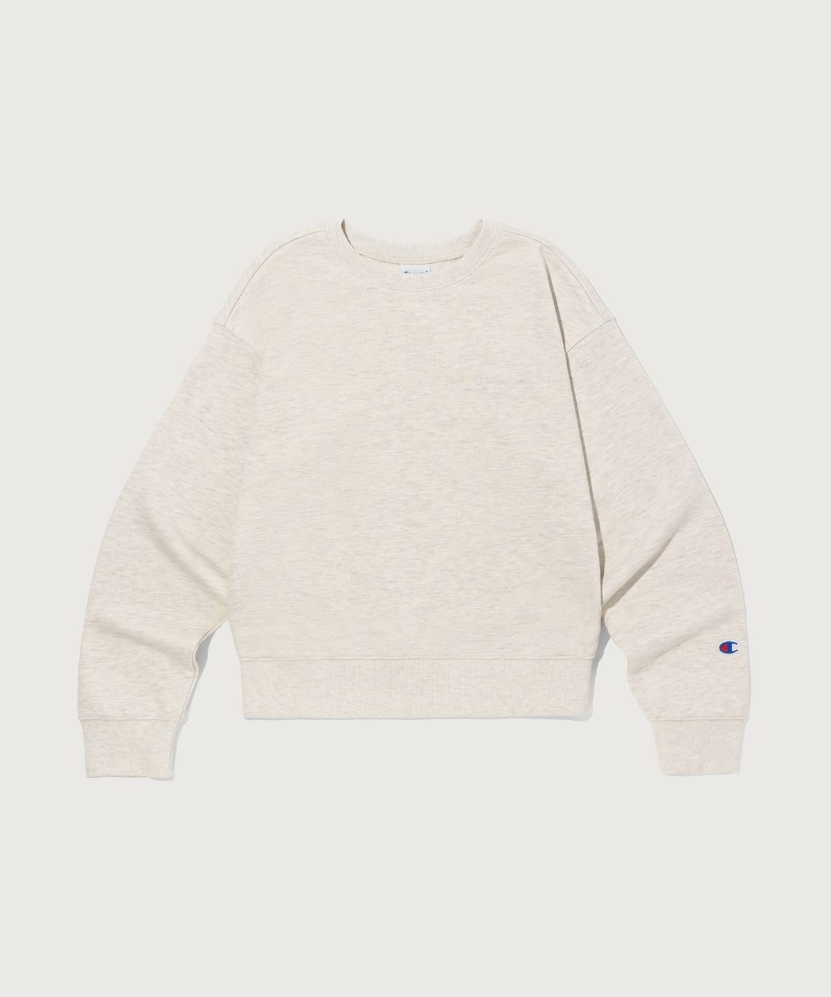 챔피온(CHAMPION) [Set] 여성 스몰 로고 스웨트셔츠 팬츠 셋업 Oatmeal
