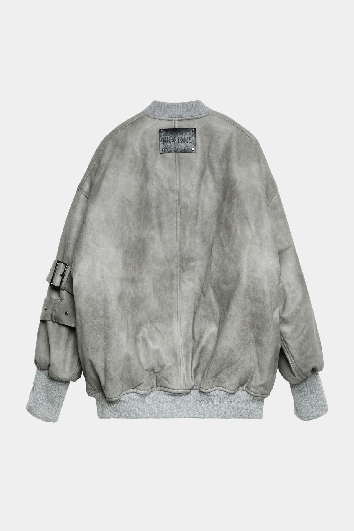 에트오소메(ETRE AU SOMMET) Leather Classic Side Belt Bomber Jacket (Gray)