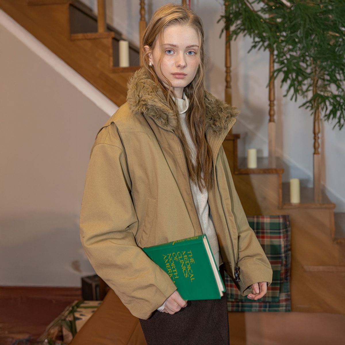 던드롭(DUNDROP) DD_Fur collar slim-fit short coat_3color