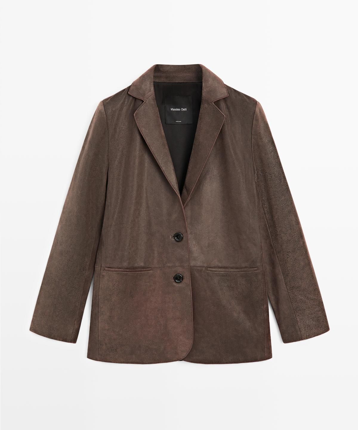마시모두띠(MASSIMO DUTTI) 라펠 칼라 디테일 스웨이드 레더 블레이저