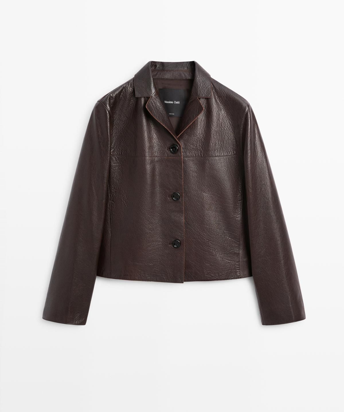 마시모두띠(MASSIMO DUTTI) 크롭 나파 레더 재킷